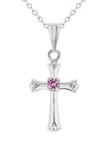 small catchy silver pink cubic zirconia cross baby necklace 